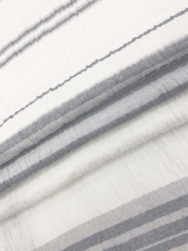 Blue and white striped crepe fabric polyester bedding surface